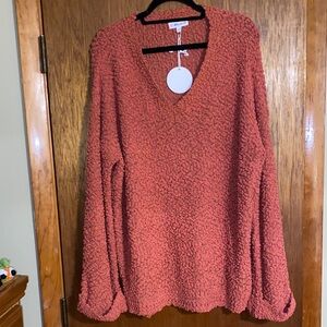 MACARON Coral Textured V-Neck Sweater